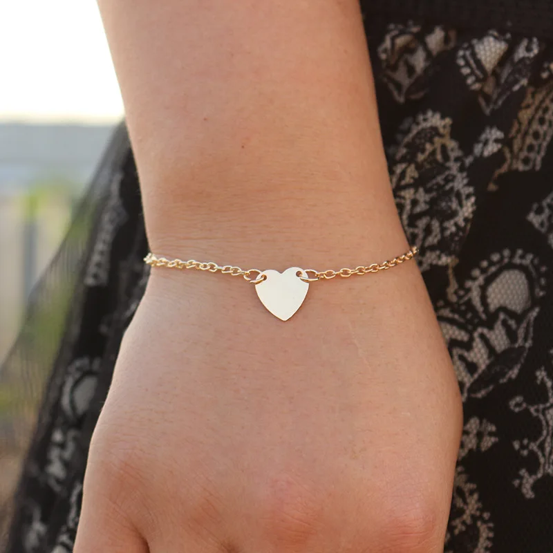 

2019 New Charming Heart Cuff Bracelets For Women Girls Gold Silver Color Metal Bracelets Statement Jewelry Wholesale