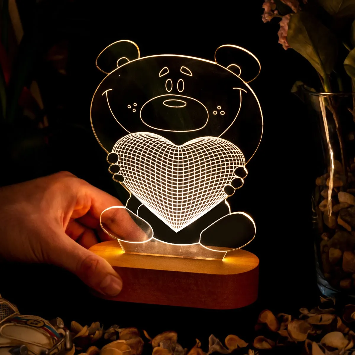 Романтический Teddy Bear держать в форме сердца подарок девушке 3D светодиодный ночной Светильник домашний декор новинка блеск настольная лампа