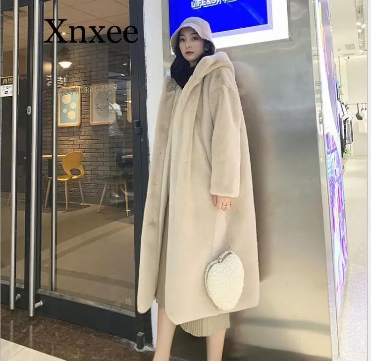 Winter Coat Real Teddy Fur Coats Women Beige Long Sleeve Fur Jackets Women clothing  Elegant Solid Pockets Longer Female Ladies