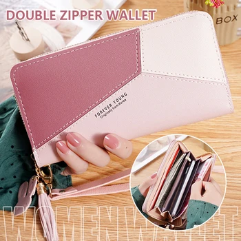 

Double Zipper Wallet Women PU Leather Large Capacity Long Double Zipper Money Bag Phone Purses Long Wallet Clutch Phone Pocket