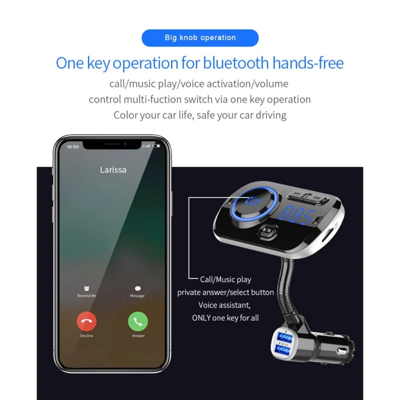 Bluetooth 5,0 fm-передатчик для автомобиля беспроводной fm-радио адаптер автомобильный комплект Hands-Free два usb порта