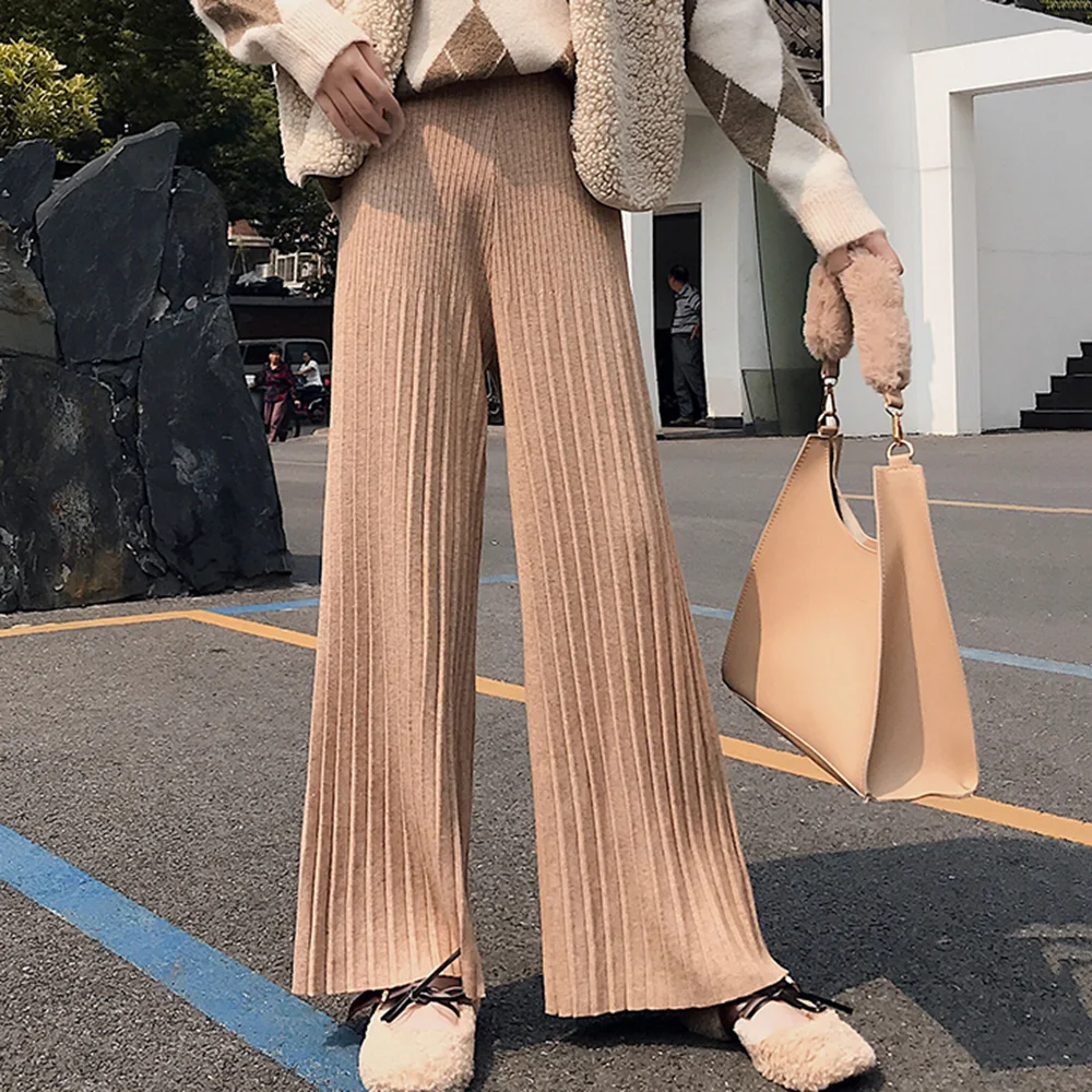 Autumn Winter Knitted Wide Leg Pants 
