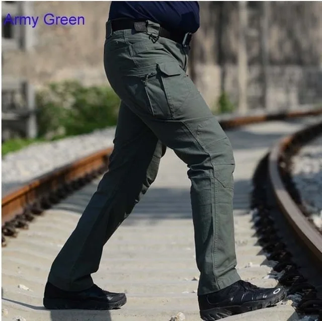 Army Green Мужские военные тактические брюки, брюки SWAT с несколькими карманами, брюки-карго, тренировочные мужские армейские брюки, Рабочая защитная форма - Цвет: Army Green