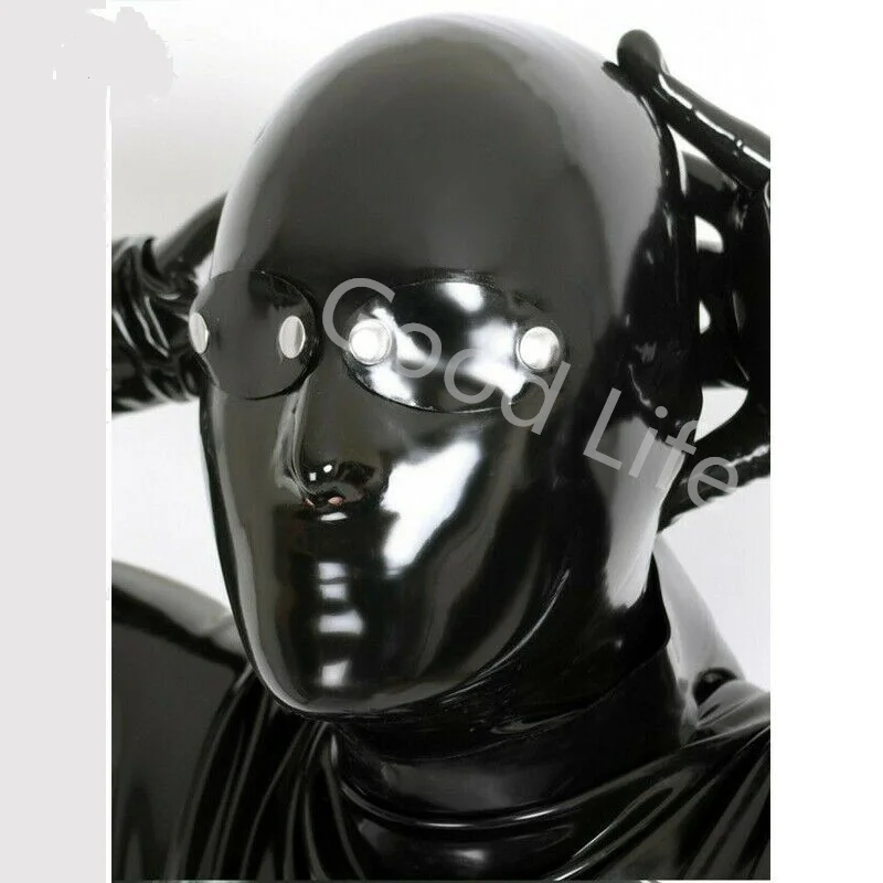 

Latex Mask Rubber Hood with Blind Cover for Halloween Bodysuit Fetish Cosplay Back Zipper