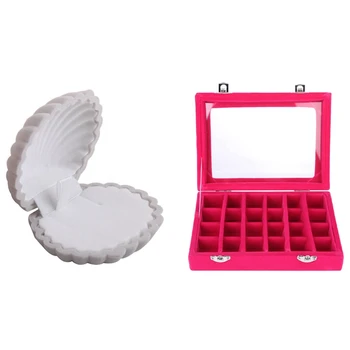 

2 Pcs Shell Shape Velvet Pendant Necklace Jewellery Display Storage Case Xmas Gift Box