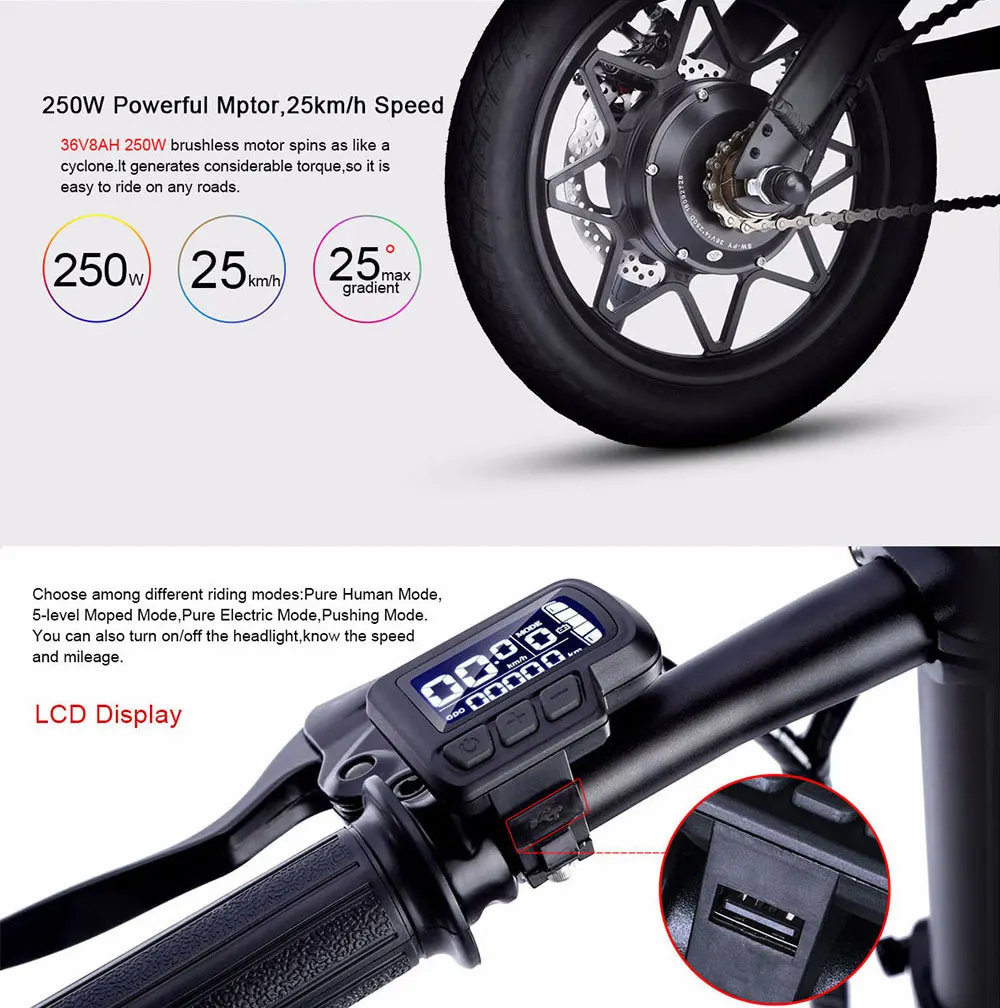 Cheap Samebike YINYU14 14" 25km/h Aluminum Alloy Foldable Electric Bicycle 36V 8AH 250W Electric Bike Max Load 90kg with LCD Screen 5 Cheap Samebike YINYU14 14" 25km/h Aluminum Alloy Foldable Electric Bicycle 36V 8AH 250W Electric Bike Max Load 90kg with LCD Screen 5