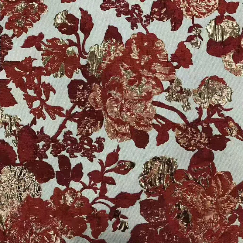 5 ярдов Высокое качество Пряжа-окрашенная Роза цветы платье из жаккардовой ткани жаккардовая вышивка кружевная ткань для модной одежды