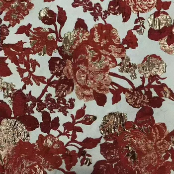 

5YDS High-end Quality Yarn-Dyed Rose Flowers Jacquard Fabric Dress Jacquard Embroidery Lace Fabric For Fashions Clothing