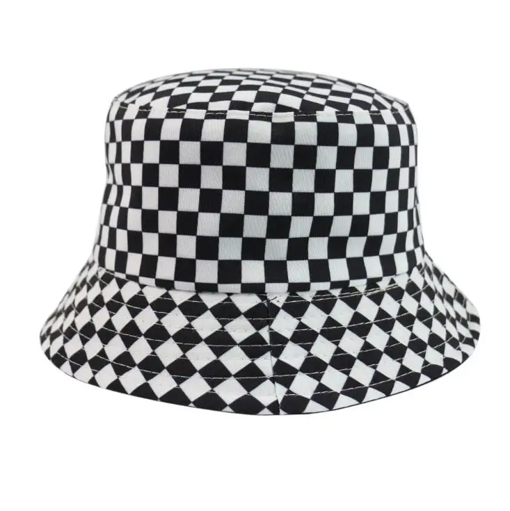 2020 New Two Side Reversible Black White Plaid Bucket Hats Fishing Caps Women Men bob hat summer fashion sun hat