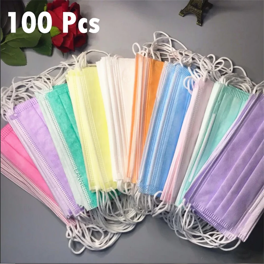 10-100pcs Mask Colored Mouth Nonwove 3-layer Disposable Mascarillas Anti-spray Particles Breathable Face Fast Ships | Безопасность и