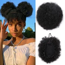 MANWEI 8 дюймов афро кудрявый шиньон парик, "конский хвост", шнурок Короткие афро кудрявый конский хвост на клипсах синтетические прическа гулька волосы штук