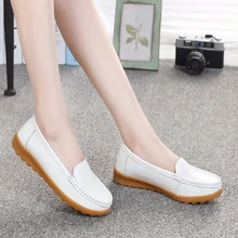 Женская обувь из натуральной кожи на плоской подошве; мягкая обувь для медсестры без шнуровки; женские лоферы-светильник; 6 цветов; туфли оксфорды повседневные; цвет черный, белый