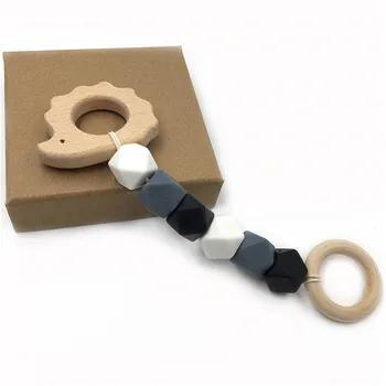 

Home Baby Wooden Teether Toys Fox Hedgehog Elephant Bird Crochet Design Teething Beads Game For Childrens Teething Safe Bracelet