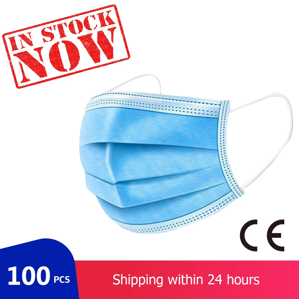 

100PCS 3 Layer Non-woven Dust Mask Thickened Disposable Mouth Mask Facial Protective Cover Masks