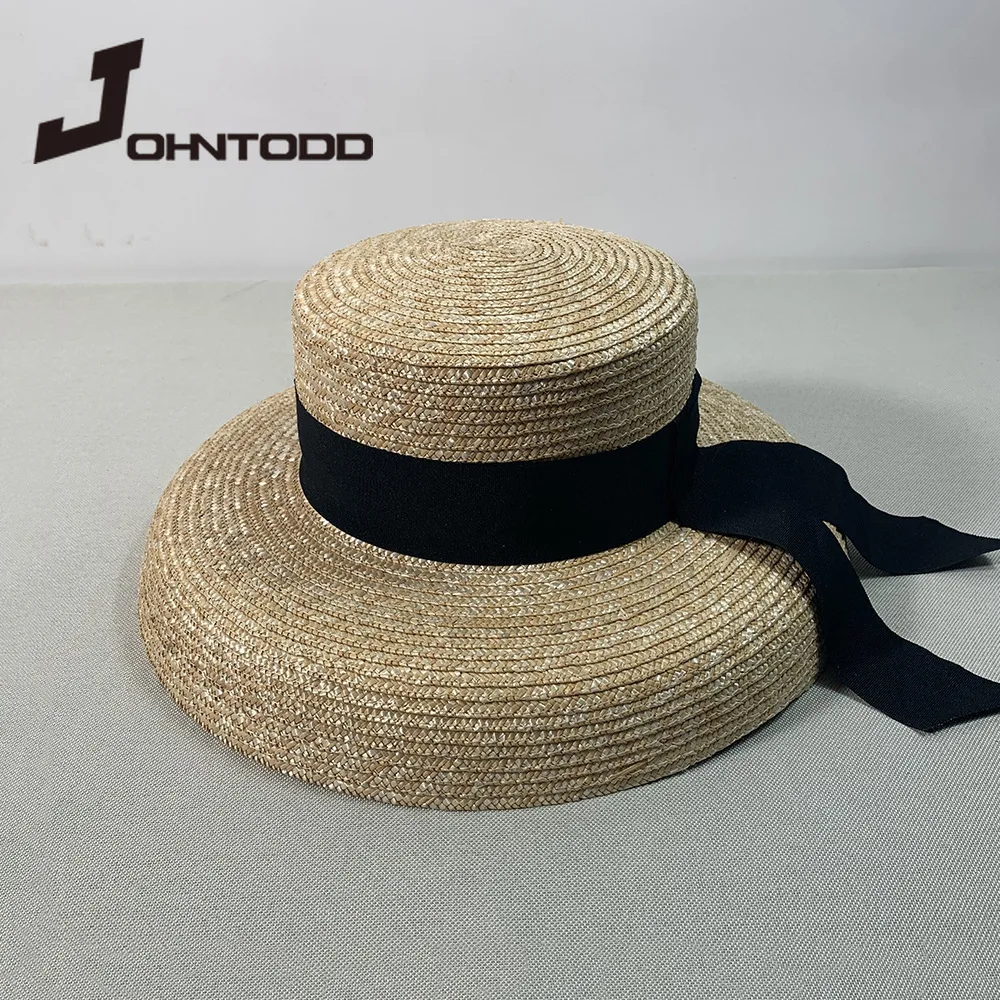 

Women's summer big soft top hat straw hat with black and white ribbon lace tie m wide brim sun hat UV protection beach hat cap