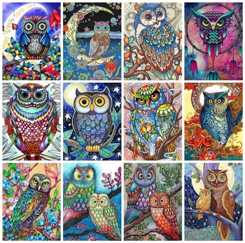 

HUACAN 5d Diamond Painting Full Drill Square Owl Diamond Embroidery Cross Stitch Animal Home Decoration