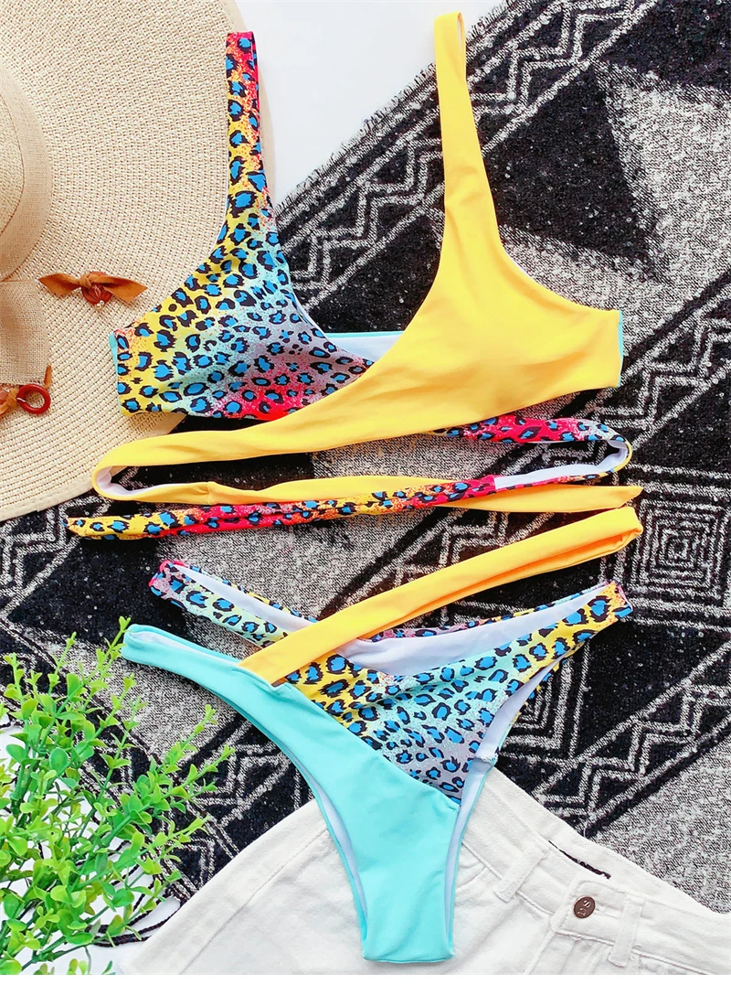 Sexy Bikinis Pure Color Block Patchwork Swimwear Women 2022 New Swimsuit Cross Bandage Bikini Set Female Beachwear Bathing Suit blue bikini set