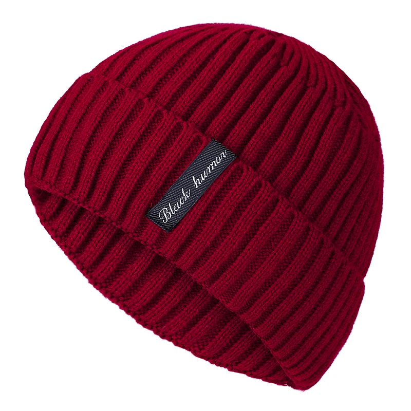 Высококачественная черная зимняя шапка с добавлением меха, теплая шапка бини, мешковатые вязаные шапки Skullies для мужчин и женщин, лыжные спортивные шапки - Цвет: RED