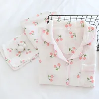 Fdfklak Spring Fall Full Sleeve Homewear Loose 2Pcs Pajama Set 100% Gauze Cotton Casual Print Sleeping Shirt Home Wear Clothes - Image 5