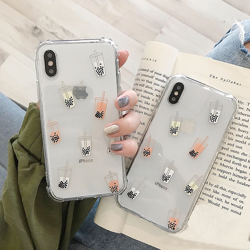 

LOVECOM Cute Pearl Milk Tea Shockproof Phone Case For iPhone XR X XS Max 7 8 6S Plus Case Soft TPU Transparent Phone Back Cover