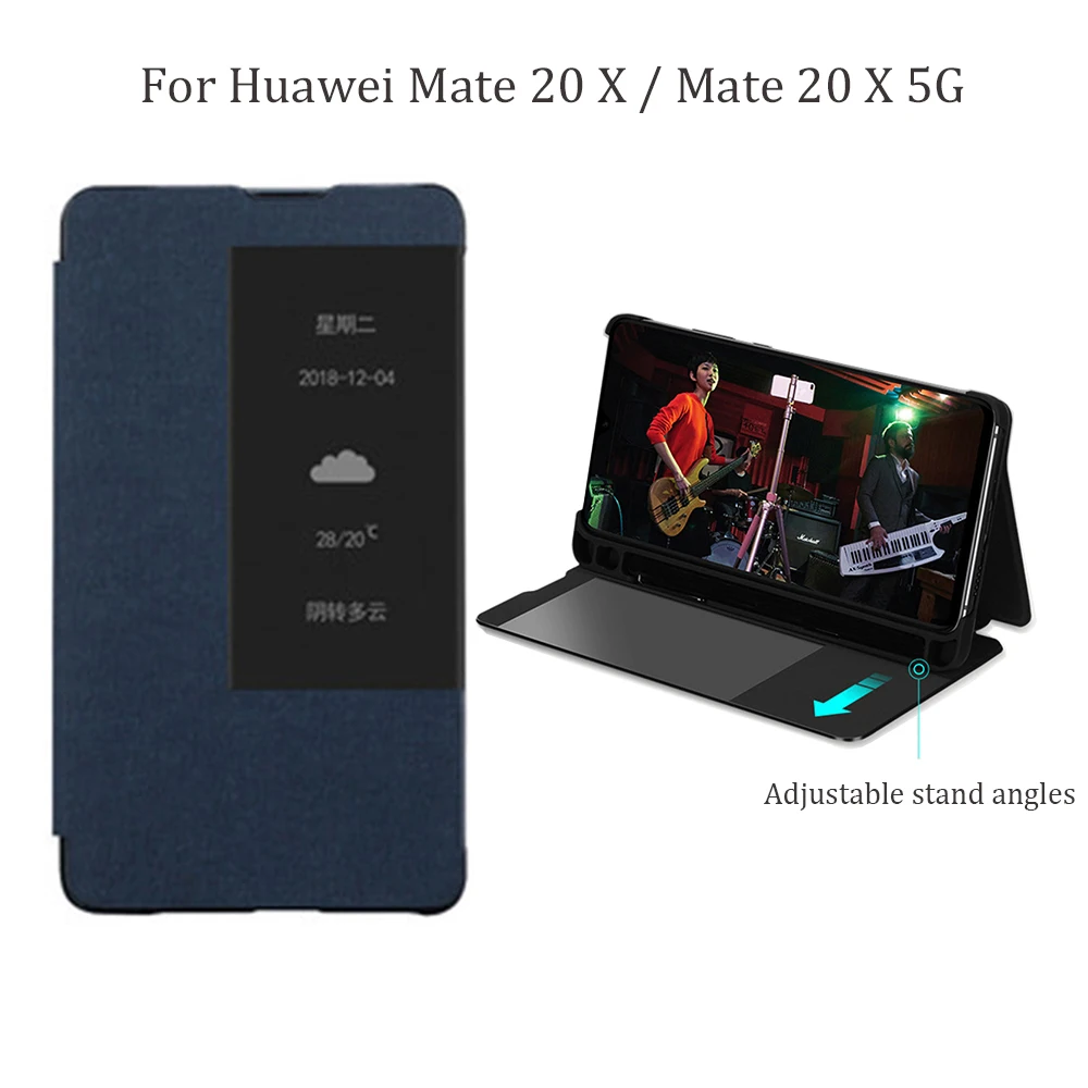 

Smart View Window Stand Flip Case Cover with Pen Holder for Huawei Mate 20 X / Mate 20X 5G Mobile Phones