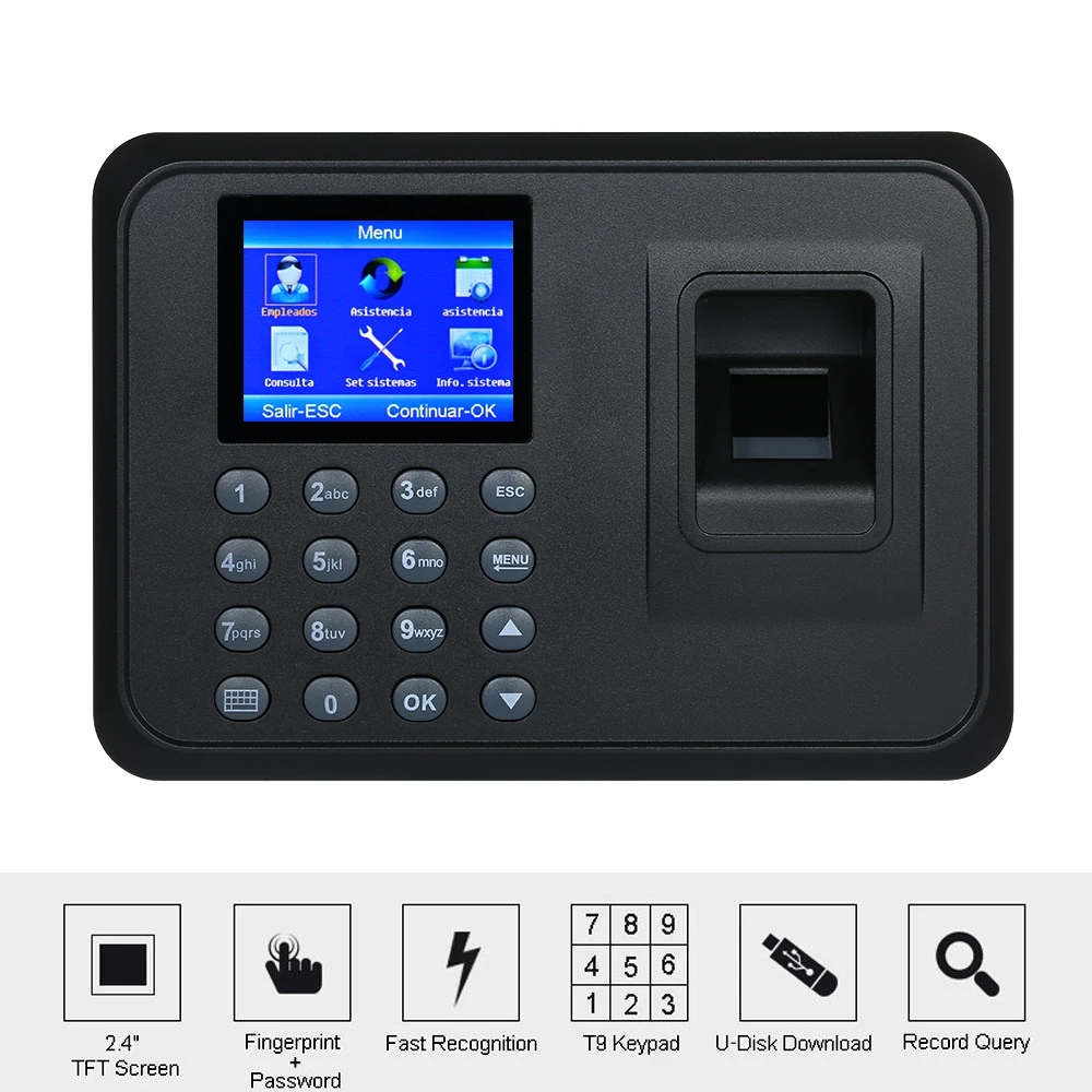 

Biometric Fingerprint Attendance Machine Software-free 2.4" TFT LCD Display USB Employee Checking-in Reader Time Clock Recorder