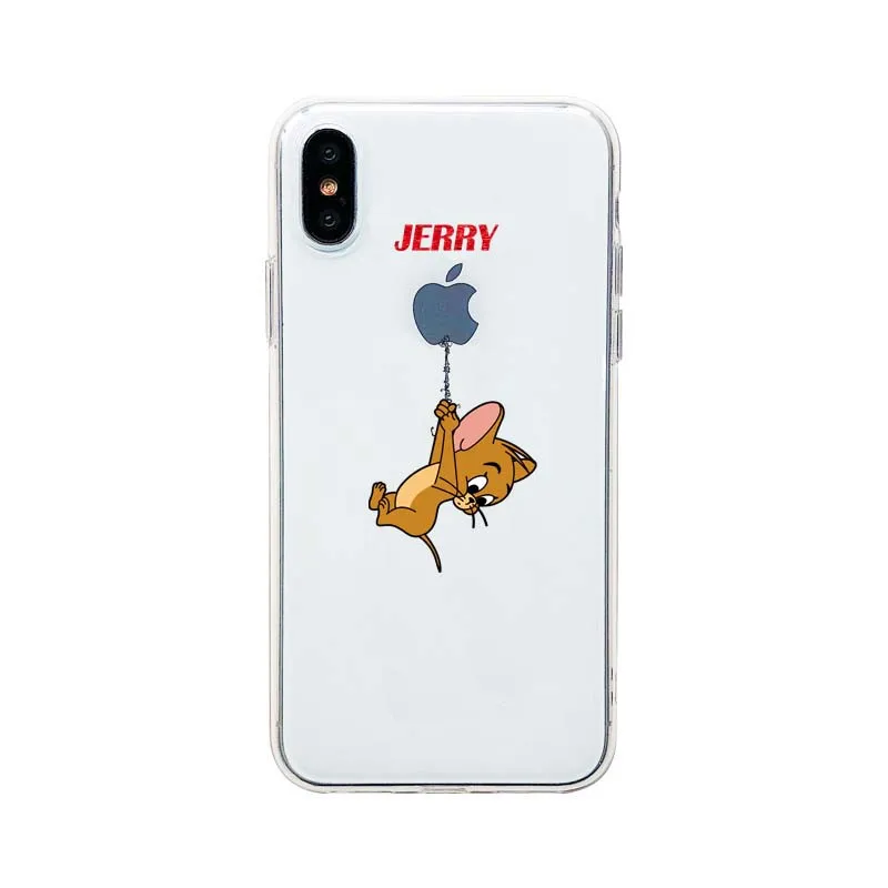 1 Чехол для телефона с мультяшным котом и мышкой для iphone 11 Pro MAX X XS MAX XR 7 6 6S 8 Plus, мягкий прозрачный чехол из ТПУ с забавным шнурком том Джерри - Цвет: 1