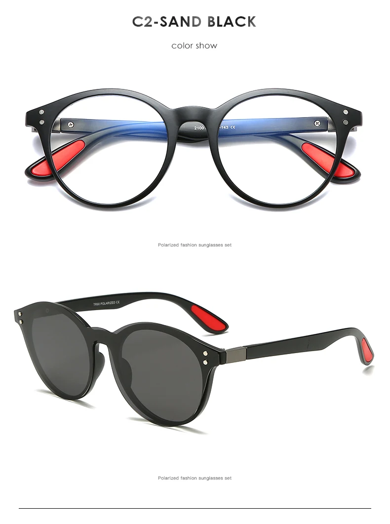 C2Sand Black LongKeeper клип на поляризованных солнцезащитных очков Для мужчин Для женщин Винтаж Круглые Солнцезащитные очки с диоптриями Gafas De sol UV400 - Цвет линз: C2Sand Black