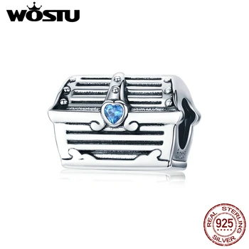 

WOSTU 100% 925 Sterling Silver Treasure Chest Beads Blue Zircon Treasure Box Charm Fit Original Bracelet Pendant Jewelry CTC158