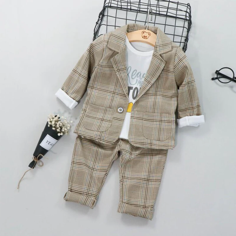 Г.; официальная форма для младенцев; костюм; комплекты одежды для маленьких мальчиков на свадьбу; Осенняя клетчатая куртка для новорожденных; брюки; одежда для малышей из 3 предметов