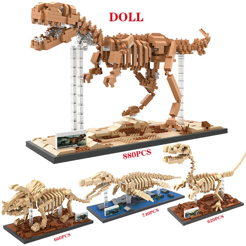 Юрский период мировой парк DIY мини-кирпичи тираннозавр плесиозавр окаменелый скелет динозавра детская игрушка 3D модель строительные блоки