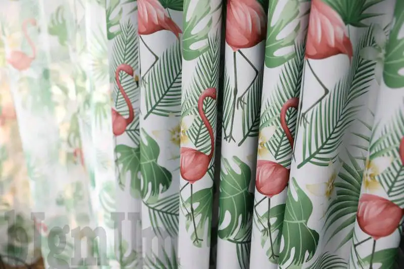 Фламинго печатные затемненные шторы для гостиной с цветами и листьями уровень затенения 90% Солнечный свет блок шторы зеленый синий Rideaux Tende