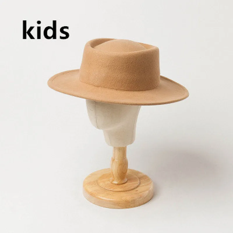 

wool hats kids 52-54cm adjustable big brim round top women hats children autumn winter solid color fedora luxury formal kids hat