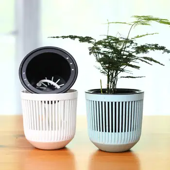 

Hollow Stripe Hydroponic Flower Pot Self-absorbent Plastic Resin PP Water Storage Flower Pot Green Dill Flower Pot