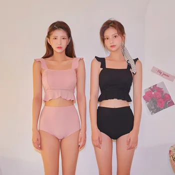 

High quality Korean sexy split swimsuit cover flesh Slim hot spring swimsuit female pink black beach suit