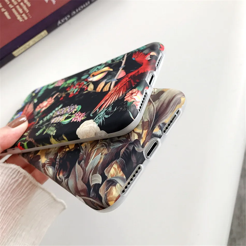 USLION Чехлы в стиле ретро с цветами и листьями для iPhone 11 Pro Max X XS XR Xs Max Чехлы для iPhone 6 6s 7 8 Plus мягкая IMD задняя крышка