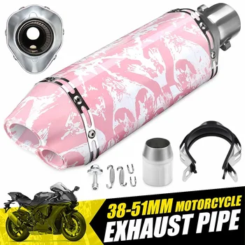 

A Set 38-51mm Universal Motorcycle Motorbike Pink Exhaust Muffler Double Air Outlet Pipe Scooter Pit Stainless Steel