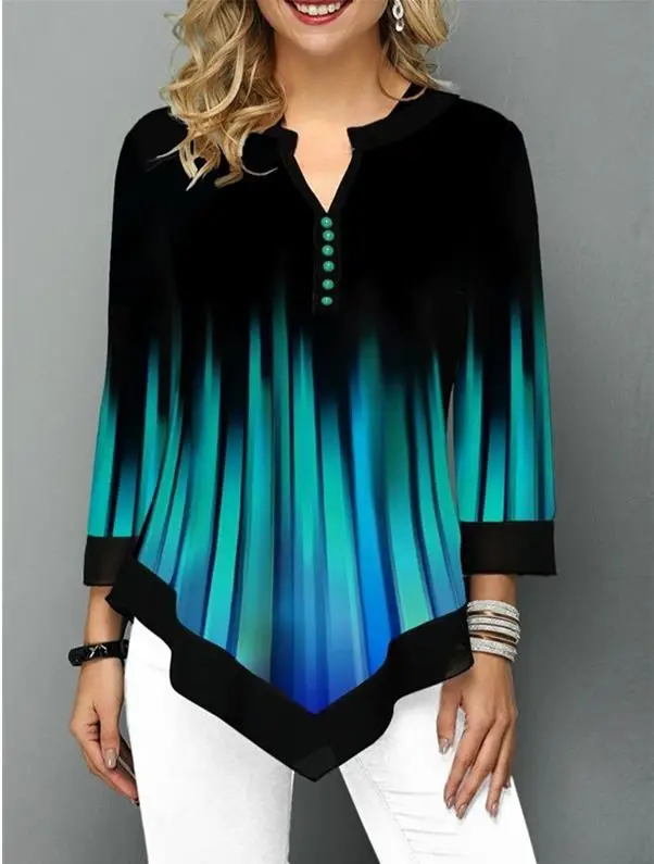 

NoEnName_Null Shirt Blouse 2020 Spring Autumn New Stripe Women Irregular Shirt Long Sleeve Casual Print 3D Shirts Female Clothes