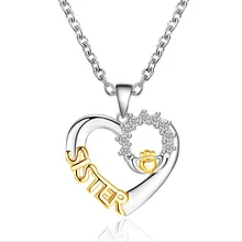 Trendy Best Sisters Forever Fashion Necklace Jewelry For Women Broken Heart Big Sis LiL Sis Pendant Rhinestone Pendants Necklace