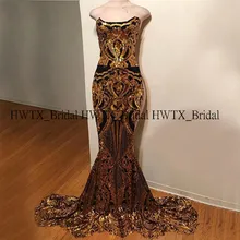Длинные великолепные Русалка сексуальные платья для выпускного вечера без бретелек африканская темнокожая Девушка Вечерние золотые вечерние платья для выпускного вечера пышные Вечерние платья на заказ