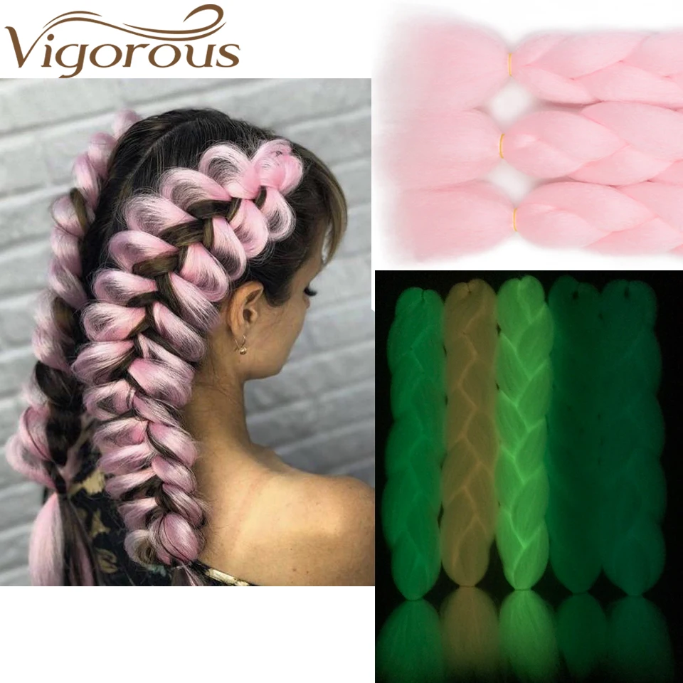 

Vigorous Pink Crochet Light Jumbo Braids Long 24Inches Synthetic Hairpiece Shining Hair for Cosplay Party for Girls and Women