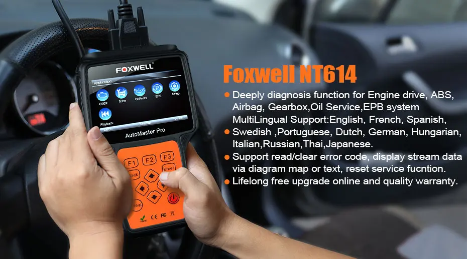 FOXWELL NT614 OBD2 сканер двигателя ABS подушки безопасности srs считыватель кодов передачи EPB сброс масла автомобиля Диагностика OBD 2 Автомобильный сканер