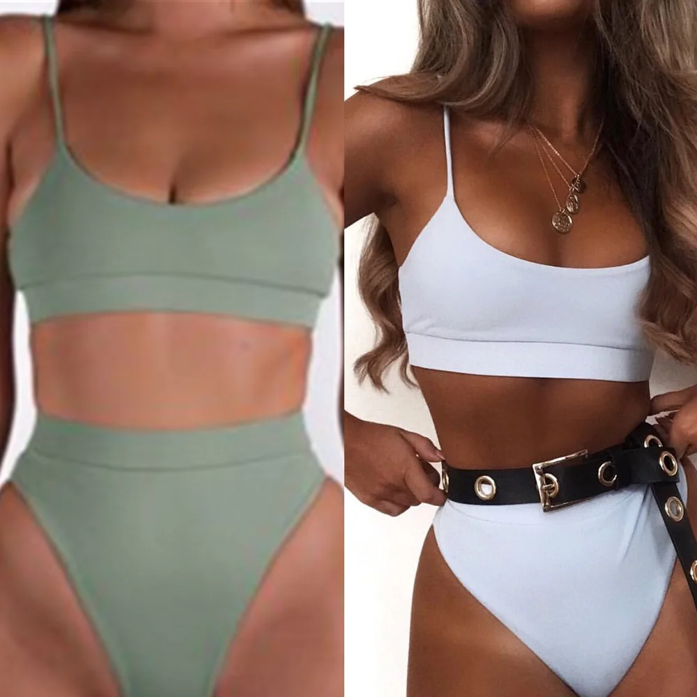 

2020 Europe And The United States New High Waist Bikini Explosions Split Sexy Ladies Swimsuit Solid Color SP001 1