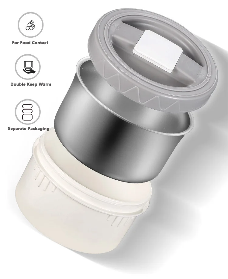 304 Stainless Steel Thermos Lunch Box Round Leak-Proof Multilayer Sealed Insulated Food Storage Container Work School Bento Box 2.6 Liter