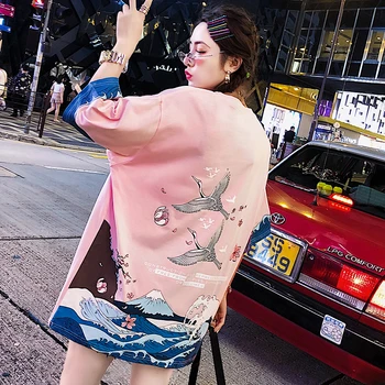 

Printed Japanese Ukiyo-e Crane Flowers Mount Fuji Tee Shirts Streetwear Harajuku Casual Hip Hop Tshirts Women Tops