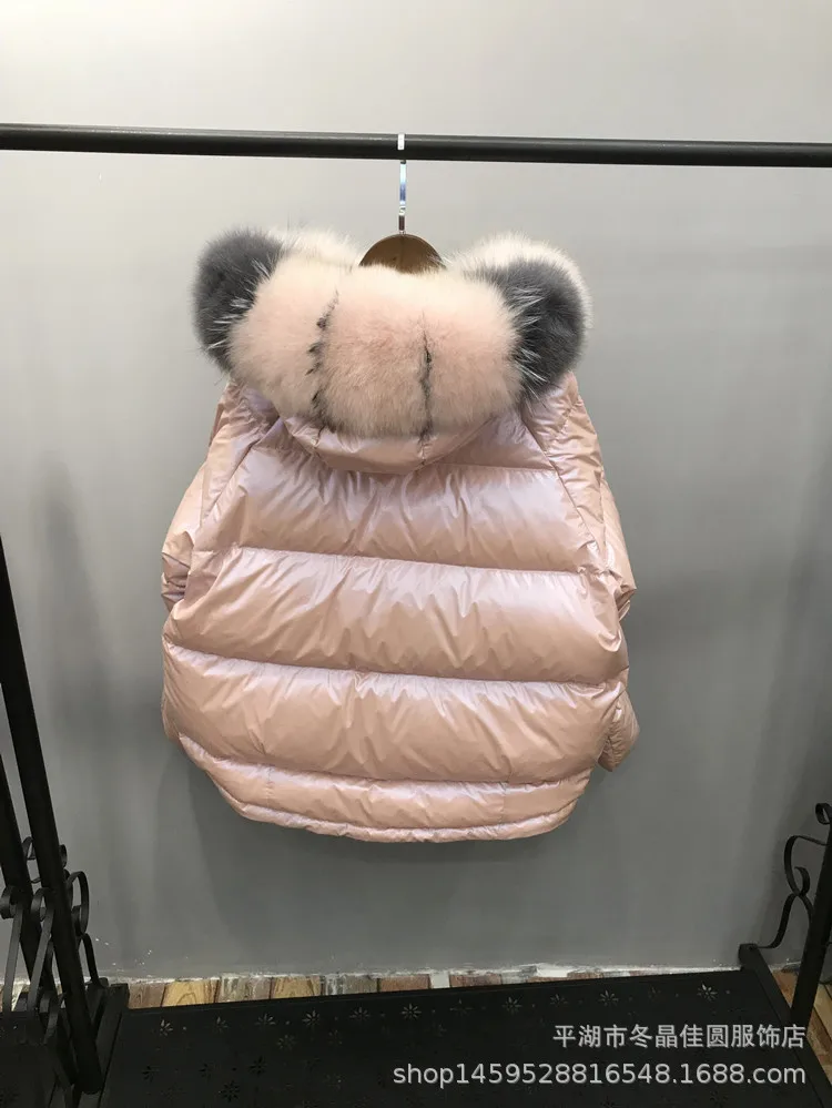 Korean-style New Style Bright Surface Double-sided Wear down Jacket Women's Short Reversible Fox Fur Thick Loose-Fit down C