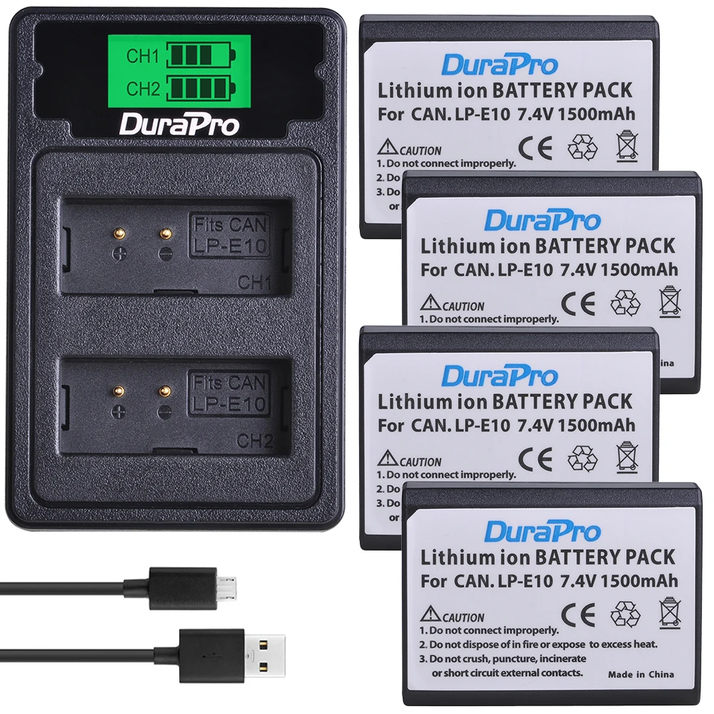 1500mAh LP-E10 LP E10 LPE10 Battery with Charger for Canon EOS 1300D, EOS 1100D, EOS 1200D, Rebel T5, Rebel T6, Rebel T3 