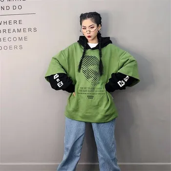 

Autumn Winter Hoodie Fashion Japanese Harajuku Letter Print Loose Sweatshirt Girl Patchwork Tops High Street Patckwork Hoodies