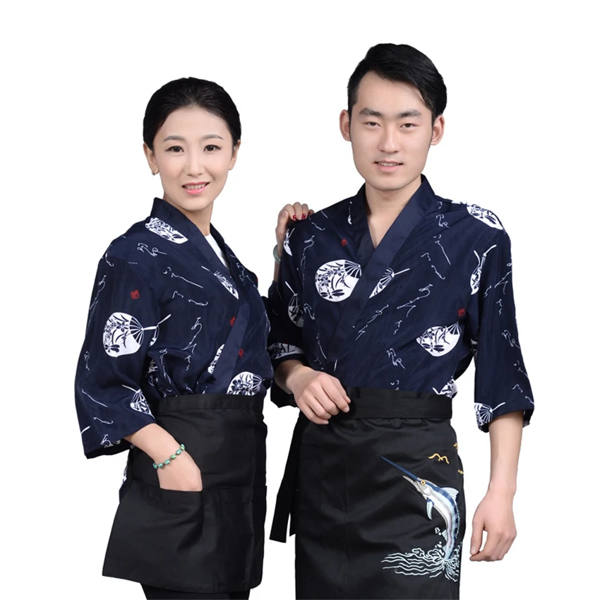 Униформа повара японского суши шеф-повара пальто Ресторан одежда печать с длинным рукавом кимоно кухня рабочая одежда еда обслуживание