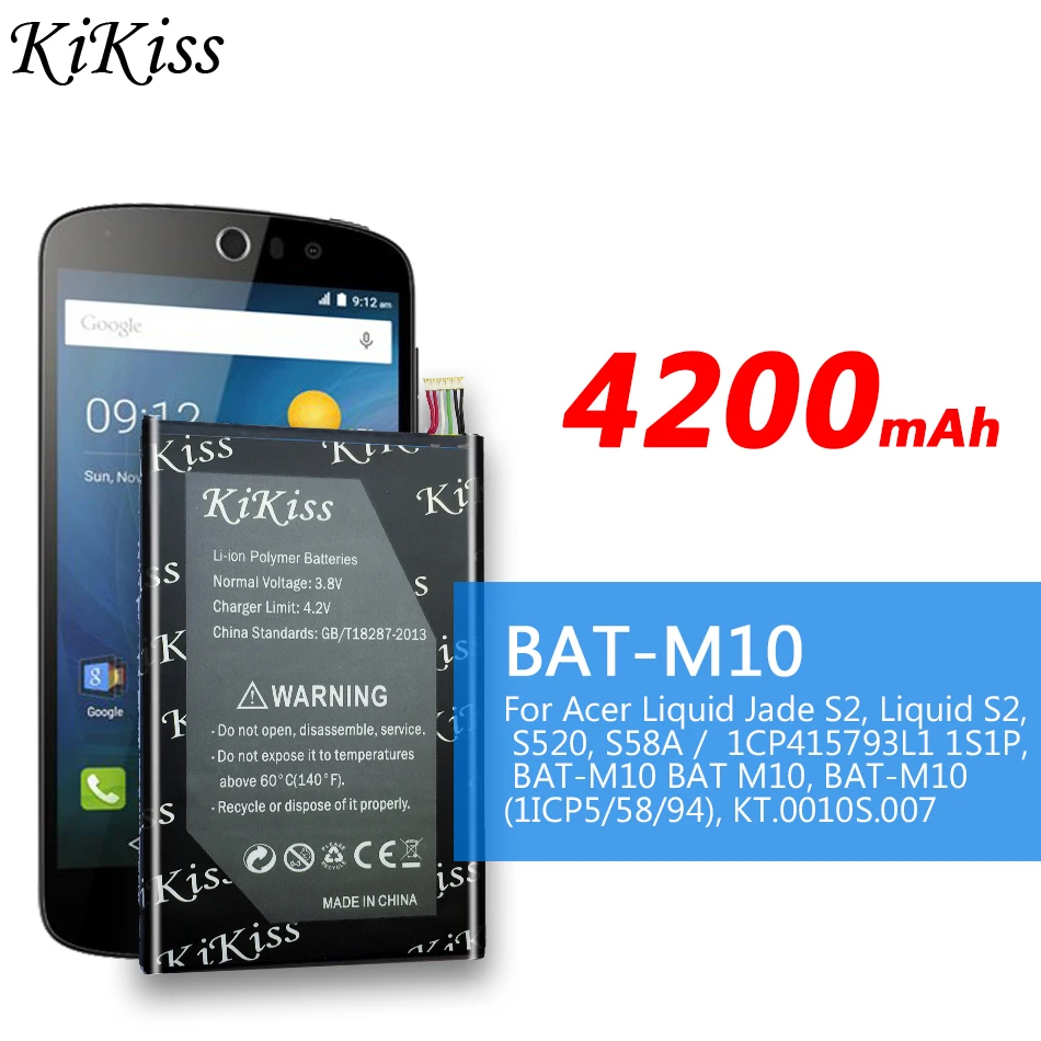 Большой аккумулятор 4200 мАч для Acer Liquid Jade S2 S520 S58A/1CP415793L1 1S1P BAT M10(1ICP5/58/94) KT.0010S.007 M10